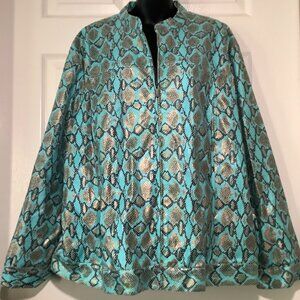 BAMBOO TRADERS Women's Jacket Turquoise Gold Black Snake Print 
